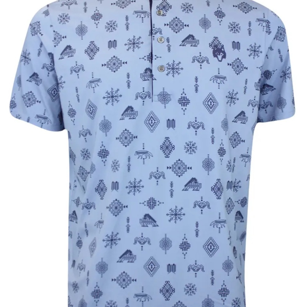 Greyson Clothiers Woven Spirits polo shirt features a light blue colorway